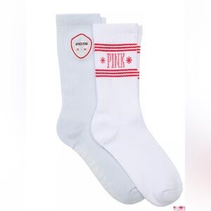 PINK Victoria's Secret White and Red Hosiery Crew Socks